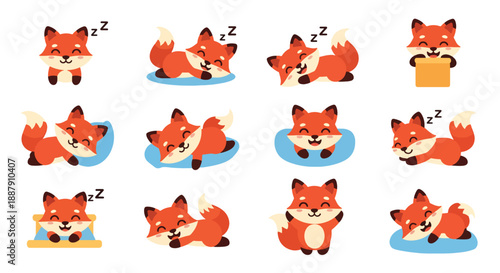 Cute Fox Cartoon Character Set in Various Poses