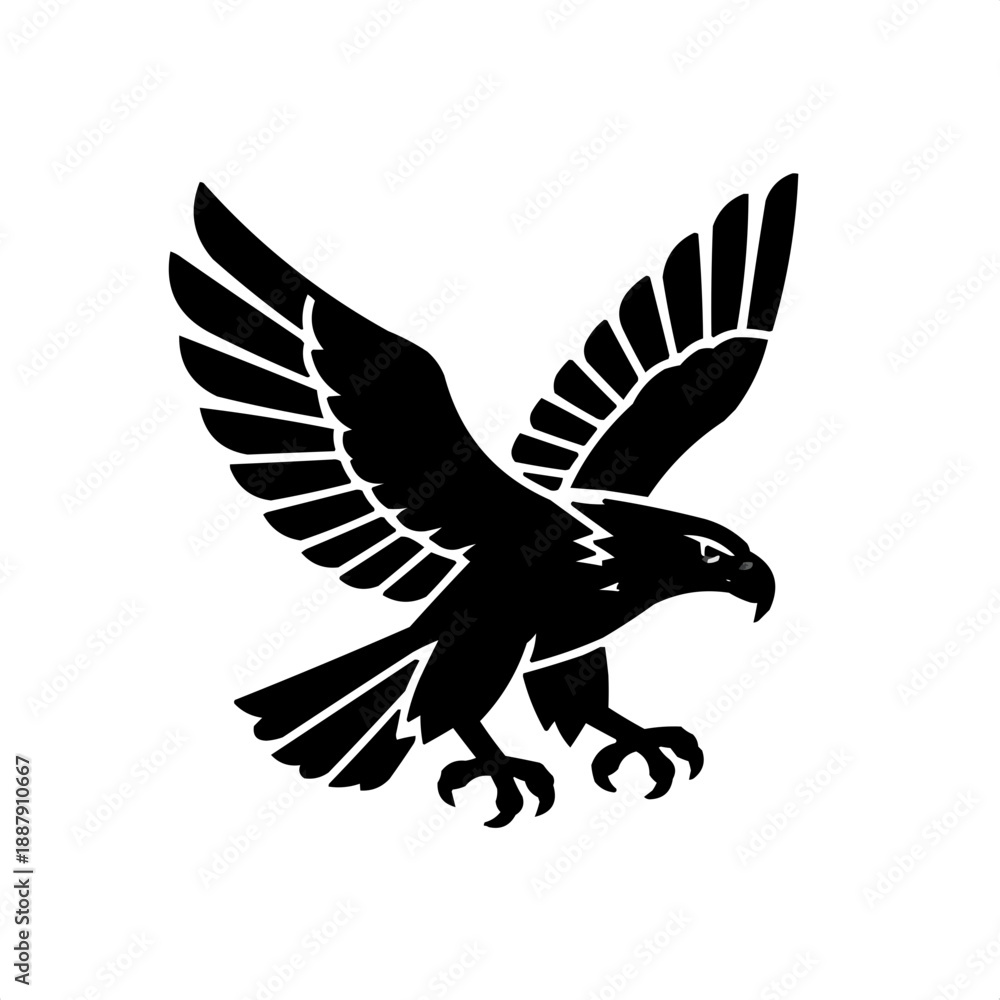 Obraz premium Black silhouette of an eagle in flight with outstretched wings 