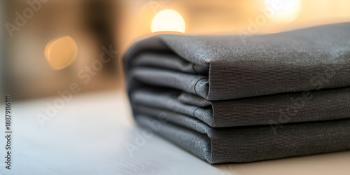 Wallpaper Mural Neatly Folded Gray Towels on Bed with Soft Light Torontodigital.ca