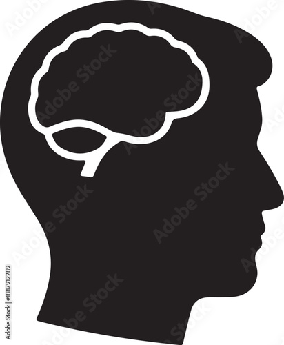 Silhouette of human head with brain outline symbolizing intelligence and cognition