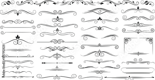  Black vector collection of elegant ornamental dividers vintage floral flourishes and decorative text separators isolated on white background for wedding invitations book formatting and luxury brandin
