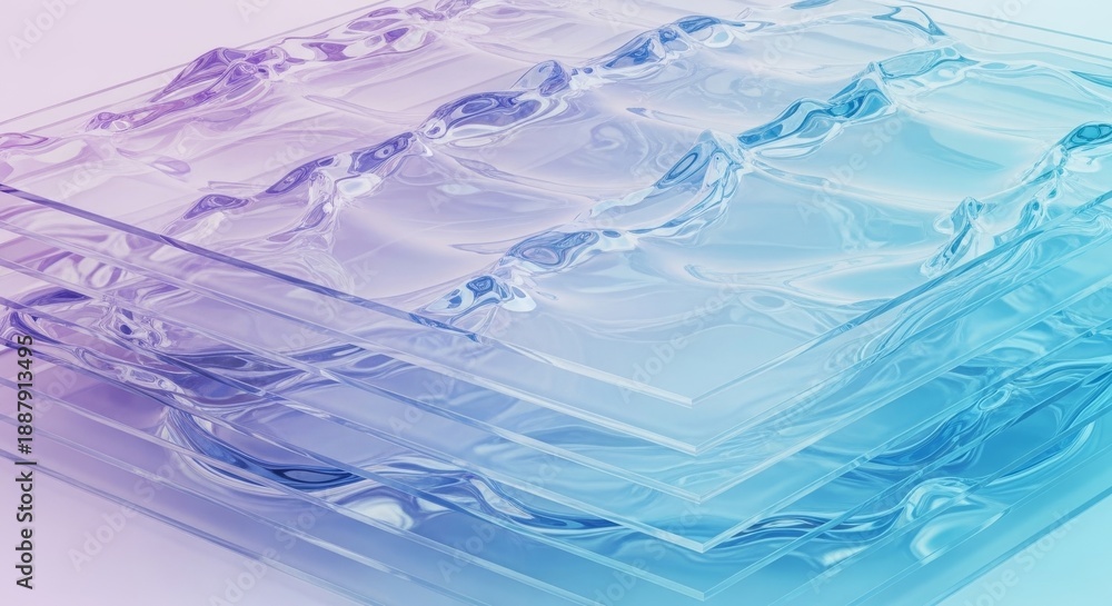 Fototapeta premium A close-up view of a transparent glass surface with wavy patterns reflecting light, creating a visually appealing illustration