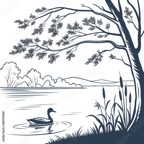 Serene duck in a tranquil pond