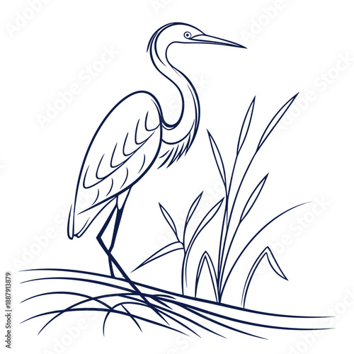 Heron standing in reeds