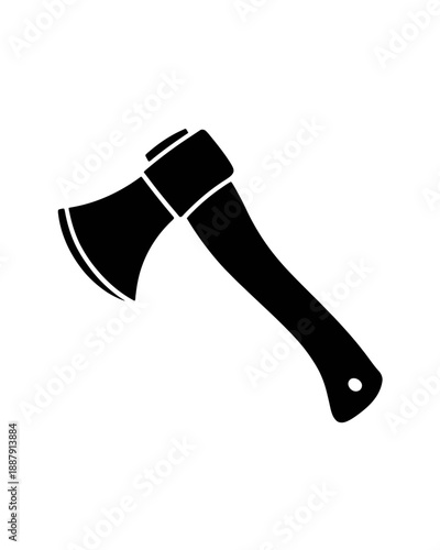 A simple and bold black silhouette of an axe.