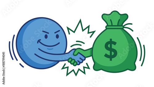 Shady Deal: Cartoon Illustration of a Dubious Handshake with Money