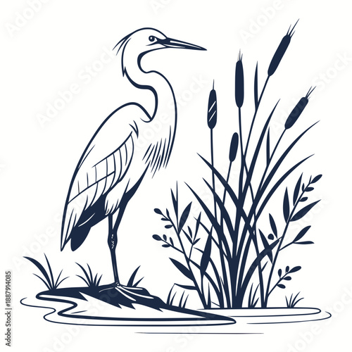 Heron standing in wetland