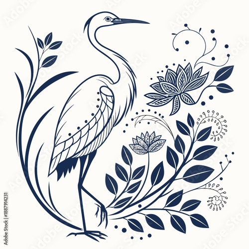 Elegant heron amidst floral elegance