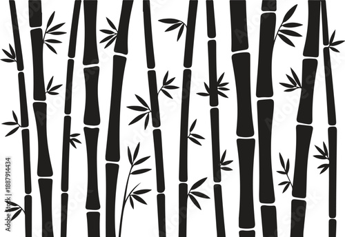 Minimalist Bamboo Stalk Silhouette Set  Black Vector Illustration for Nature and Zen