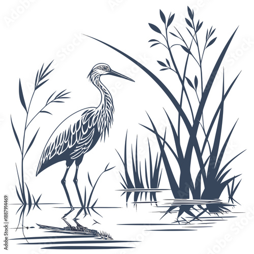 Heron in marshland