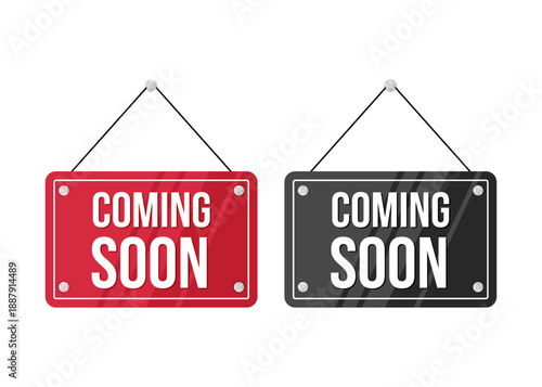 Red and Black Hanging Coming Soon Sign Stock Illustration