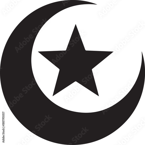 Moon crescent icon set. Half moon filled vector icon sign symbol. Half moon, crescent with star, night sky background. Vector Illustration