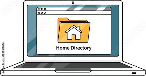 Illustration depicting a laptop screen showing a file explorer window open to the user's personalized home directory folder for easy access.