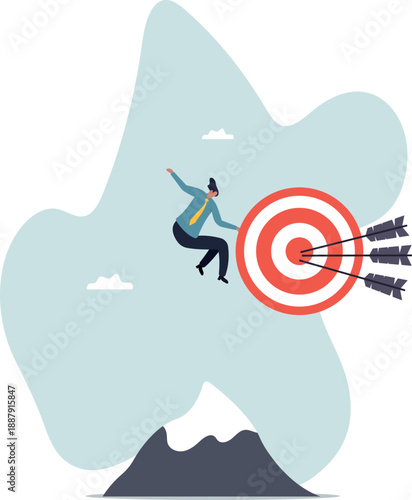 Businessman on top of the mountain. Concept of achieving the set goal.