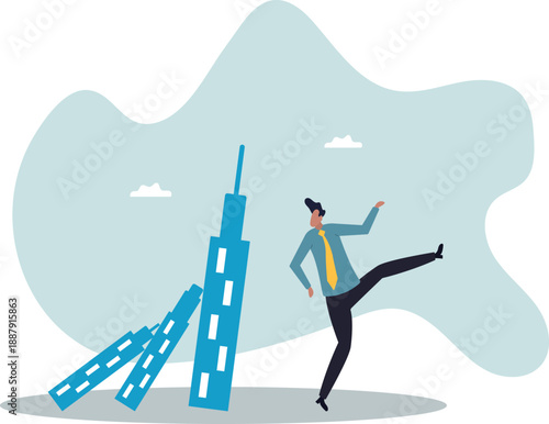 Real estate or property debt crisis causing domino effect, housing and stock market or investment asset fall down.about a man and his life.