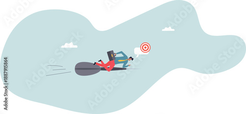 A businessman flies on a dart to his target.about a man and his life.