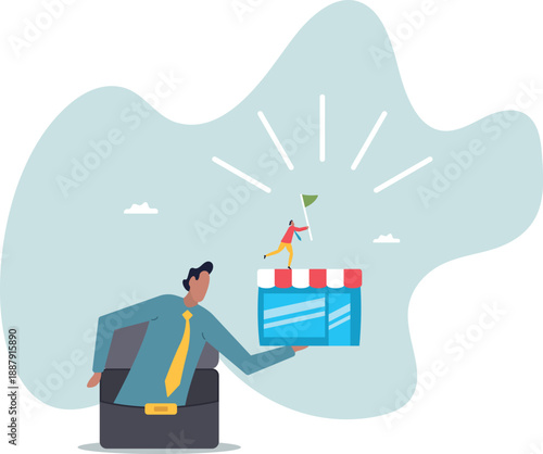 Opening a new store business concept.about a man and