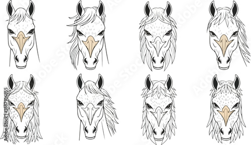 Vector illustration of a wild animal head silhouette featuring a black tribal horse and fox design for a powerful nature logo or tattoo symbol