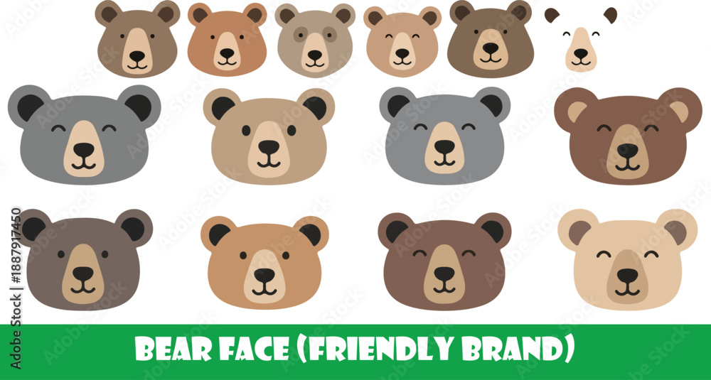 Fototapeta premium A cute collection of baby animal icons featuring a brown teddy bear, dog, and cat in a fun cartoon vector illustration set designed for kids