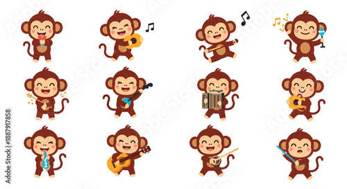 Cartoon Monkeys Playing Musical Instruments Collection