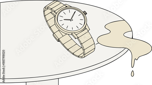 Luxury watch with spilled coffee on white table
