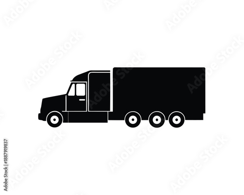 Black Silhouette of a Semi Truck with a Long Rectangular Cargo Box tractor trailer lorry