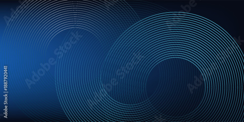 Abstract dark blue gradient background with glowing skin blue geometric circle lines design background vector illustration.