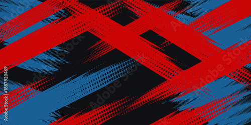Abstract red and blue gradient geometric diagonal layer on black background with copy space for text. Vector illustration
