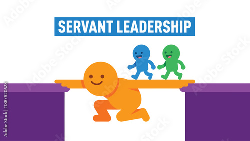 Servant Leadership Concept: Cartoon Bridge with People Walking
