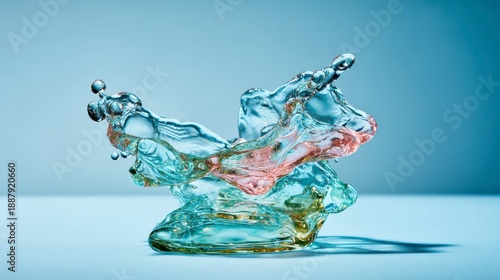 Dynamic Colorful Splash of Water Creating Abstract Shapes and Textures in a Soft Blue Background