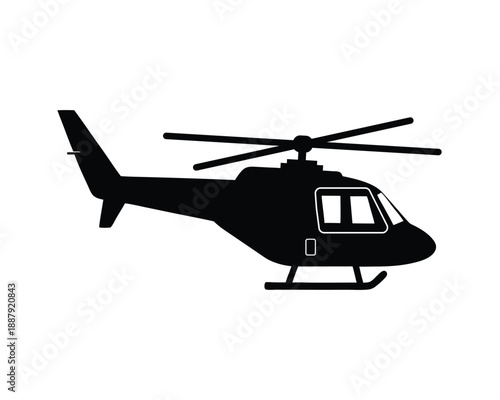 Side View Silhouette of a Helicopter with Windows on White Background aircraft aviation