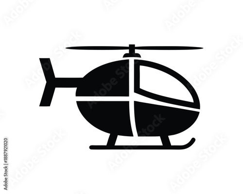 Simple black icon of a rounded helicopter with segmented windows Keywords: helicopter, icon, symbol, aviation