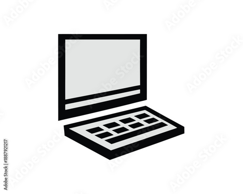 Stylized black and white laptop icon with gray screen on white background Keywords: laptop, computer, notebook