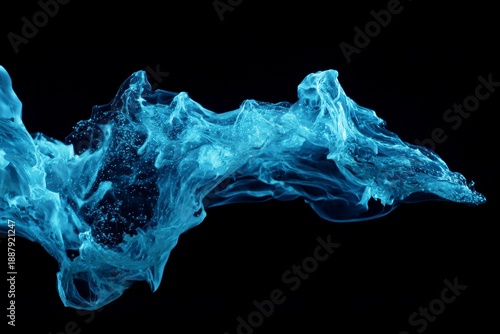 Abstract Depiction of Fluid Water Movement with Ethereal Blue Hues and Shimmering Particles in Darkness