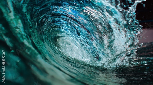 Dynamic Close-up View of Powerful Ocean Wave Swirling and Crashing in Turbulent Motion