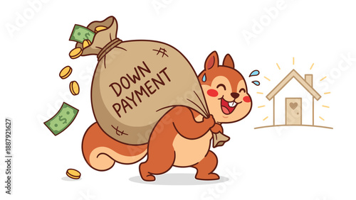 Squirrel Carrying Down Payment Bag Towards House Dream