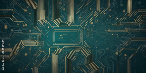 Modern electronic motherboard featuring a high-tech printed circuit board design with digital processor chips and integrated hardware components for advanced computer engineering and communication