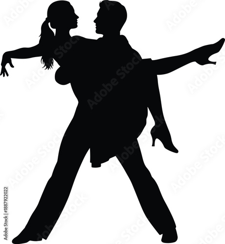 Romantic dance couple silhouette, elegant partner lift pose, passion, love, trust, harmony, ballroom dance performance, grace, artistic movement, isolated
