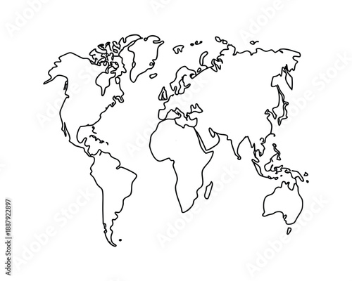 Outline Map of the World with Continents and Islands world map countries