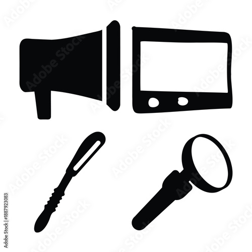 Collection of communication, viewing, and utility tools on a white background