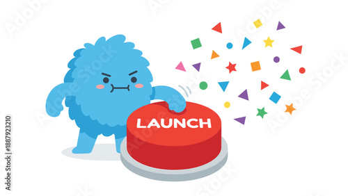 Cartoon Monster Launching Project with Button and Confetti