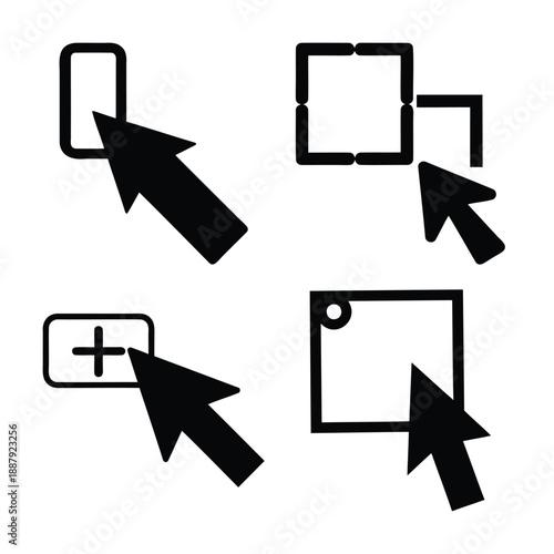 Digital interface icons illustrating selection, resizing, and adding elements