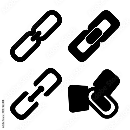 A set of versatile black and white chain link icons for digital connection and hyperlink representation
