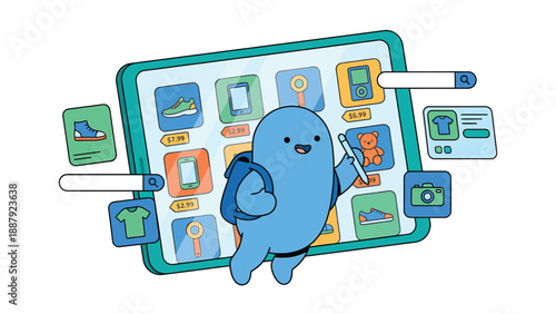 Digital Shopping Character: Online Retail Illustration