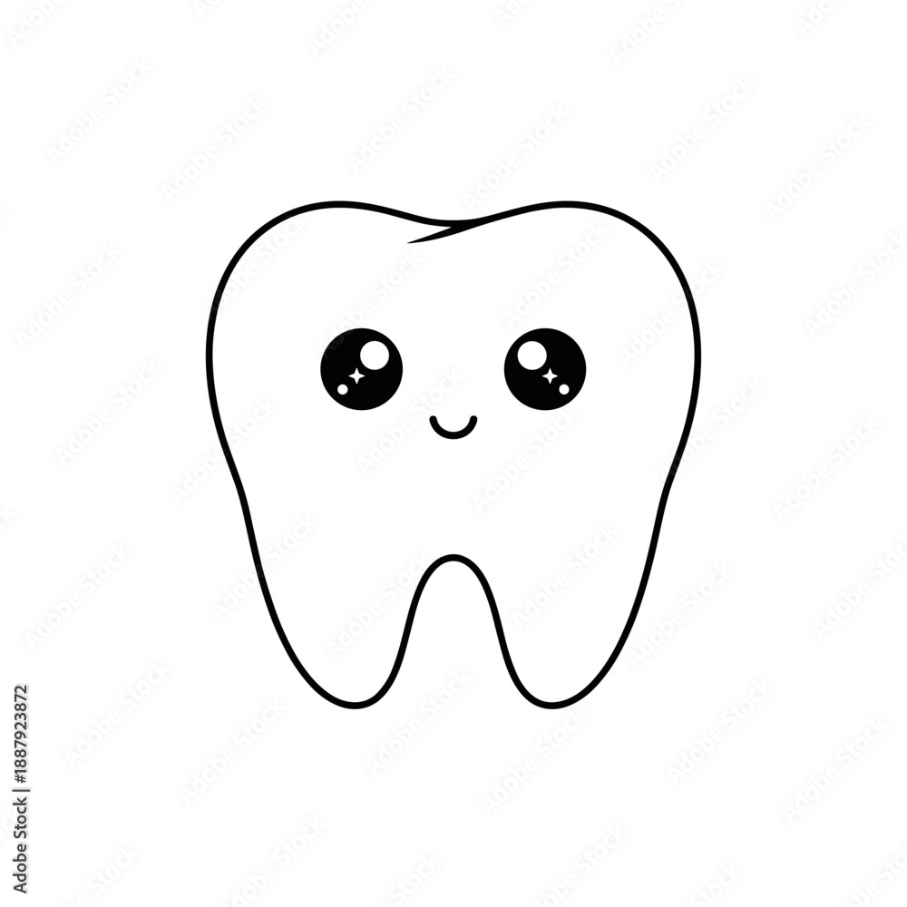 Obraz premium Cute cartoon tooth character with smiling face and big eyes 