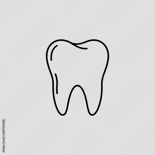 Simple line drawing of a tooth on grey background  