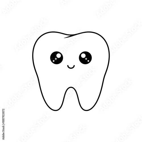Cute cartoon tooth character with smiling face and big eyes  