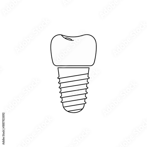 Dental implant illustration in simple outline style  