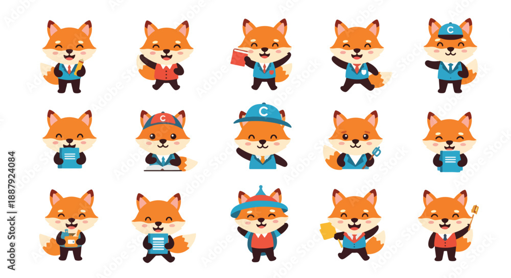 Fototapeta premium Cartoon Fox Characters Set