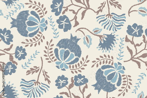 Seamless floral damask pattern Vintage background.Ethnic oriental pattern traditional.Motifs Ikat embroidery wallpaper.Textile rapport. abstract design for texture, fabric, clothing, wrapping